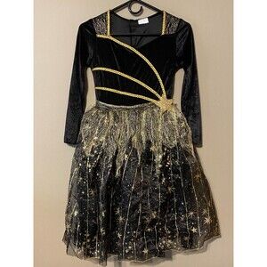 Girl's Black and Gold Dress Formal Halloween Princess Wizard